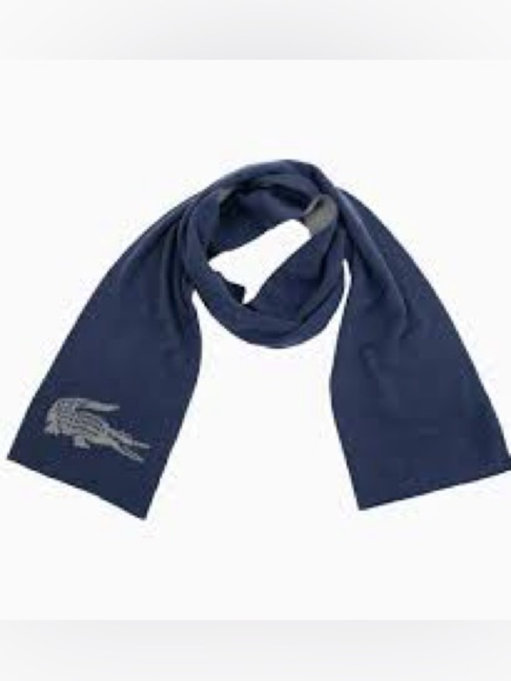 Lacoste Reversible Navy Grey Wool Scarf with Green Crocodile Tag
